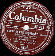 78 T. - 25 Cm - état B - LES COMPAGNONS DE LA CHANSON - COMME UN P'TIT COQUELICOT - UN AMOUR PLEURAIT - 78 T - Disques Pour Gramophone