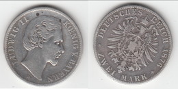 **** BAYERN - BAVARIA - BAVIERE - ALLEMAGNE - GERMANY - 2 MARK 1876 D LUDWIG II - SILVER **** EN ACHAT IMMEDIAT !!! - 2, 3 & 5 Mark Silver