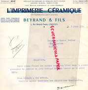 87 - LIMOGES - FACTURE L' IMPRIMERIE CERAMIQUE- BEYRAND ET FILS- 7 RUE MARTIAL PRADET -1950 - Drukkerij & Papieren