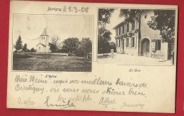 PRL-09  Burtigny  L'Eglise Et La Cure, Animation. Cachet 1908 - Burtigny