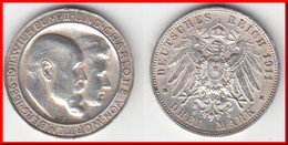 QUALITY *** WURTTEMBERG - ALLEMAGNE - GERMANY - 3 MARK 1911 F WILHELM II UND CHARLOTTE - SILVER *** ACHAT IMMEDIAT !!! - 2, 3 & 5 Mark Argent