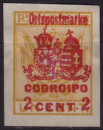 1918 - Austria Hungary KUK K.u.K Feldpost - Ortspostmarke - CODROIPO - 2 C. - SASSONE 14 - Austrian Occupation