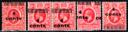 East Africa & Uganda 1919 4c On 6c KGV Shifted Overprints 5 Examples. Scott 62. MH/MNH. - Protectorats D'Afrique Orientale Et D'Ouganda