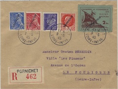 9 Mai 1945 - Env. RECC. De PORNICHET Affr. Vignette 2 F.  + Compl. T P  Total 4 F. Surcharge LIBERATION - Liberación