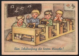 9699 - Alte Glückwunschkarte - Schulanfang - Sporn - N. Gel - Primero Día De Escuela