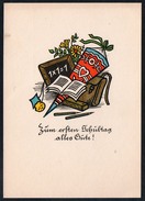 9702 - Alte Glückwunschkarte - Schulanfang Zuckertüte - N. Gel - Eerste Schooldag