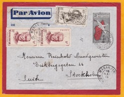 1946 - Entier Enveloppe Par Avion Avec Complément D'affranchissement De Mananjary Vers Stockholm, Suède - Cad Transit - Lettres & Documents