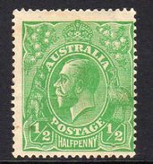 Australia 1914-20  ½d Bright Green GV Head, 2nd Wmk., Hinged Mint, Foxing (SG 20) - Ongebruikt