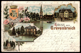 ALTE LITHO POSTKARTE GRUSS AUS GREVENBROICH POST ALTER KIRCHTHURM VILLA ERCKENS DENKMAL Postcard Ansichtskarte Cpa AK - Grevenbroich