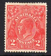 Australia 1918-23 2d Bright Rose-scarlet GV Head, 2nd Wmk. 5, Hinged Mint, (SG 63) - Mint Stamps