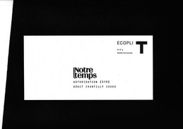 Enveloppe Réponse T - France - Ecopli - Notre Temps - Autorisation 23192 - 60647 Chantilly Cedex - Cards/T Return Covers