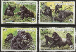 Ruanda, Rwanda, 1985, Mountain Gorillas, World Life Fund, Nature Conservation, 4 Values MNH - Gorilla's