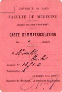 VP7536 - Université De PARIS - Faculté De Médecine - Carte D'Immatriculation E.HIVERLET - Andere & Zonder Classificatie