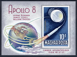 HUNGARY 1969 Apollo 8 Block MNH / **.  Michel Block 68 - Blokken & Velletjes