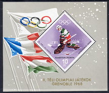 HUNGARY 1967 Winter Olympics Block MNH / **.  Michel Block 62 - Blocs-feuillets