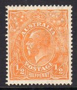 Australia 1926-30 ½d Orange GV Head, Wmk. 7, Perf. 14, Hinged Mint (SG85) - Nuovi