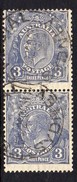 Australia 1926-30 3d Deep Ultramarine GV Head Pair, Wmk. 7, Perf. 13½x12½, Used (SG100b) - Used Stamps