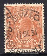 Australia 1926-30 5d Orange-brown GV Head, Wmk. 7, Perf. 13½x12½, Used (SG103a) - Gebruikt