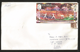 E)2010 INDIA, DELHI XIX COMMONWEALTH GAMES BLOCK OF 4, RAJIV GANDHI, MINISTER, AIR MAIL, CIRCULATED COVER TO HABANA, RAR - Airmail