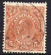 Australia 1931-6 5d Orange-brown GV Head, Wmk. 15, Used, Ship Mail Cancel (SG130) - Used Stamps