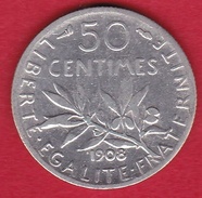 France 50 Centimes Semeuse 1908 - Andere & Zonder Classificatie