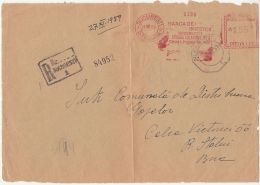 AMOUNT 1.55, INVESTEMENT BANK, BUCHAREST, RED MACHINE STAMPS ON REGISTERED FARGMENT, 1959, ROMANIA - Cartas & Documentos