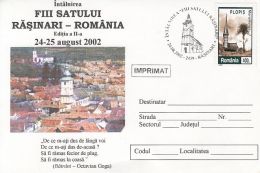 SONS OF THE VILLAGE, RASINARI PANORAMA, CHURCH, SPECIAL COVER, 2002, ROMANIA - Brieven En Documenten