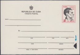 1980-EP-104 CUBA 1980. Ed.127. JULIO ANTONIO MELLA. POSTAL STATIONERY ERROR MANCHA DE TINTA NEGRA - Cartas & Documentos