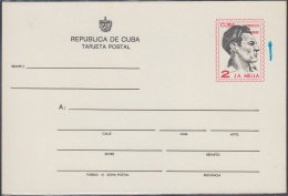 1980-EP-105 CUBA 1980. Ed.127. JULIO ANTONIO MELLA. POSTAL STATIONERY ERROR DISPLACED CENTER. - Brieven En Documenten