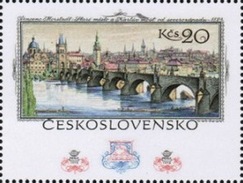 Czechoslovakia / Stamps (1978) 2333: Vincenc Morstadt (1802-1875) "Old Town" (detail - Charles Bridge); PRAGA 1978 - Grabados