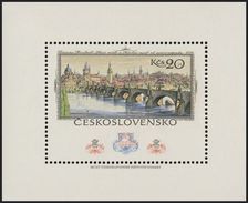 Czechoslovakia / Stamps (1978) 2333 A: Vincenc Morstadt (1802-1875) "Old Town" (detail - Charles Bridge); PRAGA 1978 - Grabados