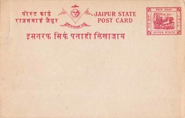 India, Princely State Jaipur, Postal Stationery Carde, London Print, Horse, Chariot, Mint Inde Indien - Jaipur