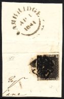 1840 1d Black 'CF' Scarce XI, SG 2, Tied To Large Piece With Black MC Pmk, Just Into At Upper Left Corner... - Non Classificati