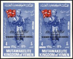 1965 Churchill Commemoration Opt On 4d Ultramarine & Red IMPERF PAIR, Mi 144Bb, Fresh Never Hinged Mint (2... - Yemen