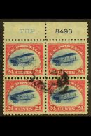 1918 AIR 24c Carmine Rose & Blue "Curtiss Jenny", Sc C3, Fine Used Upper Marginal BLOCK OF FOUR With Plate... - Other & Unclassified