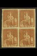 1853 (1d) Brownish Red On Blued, SG 7, Superb Mint BLOCK OF FOUR, One Stamp Lightly Hinged, The Others Never... - Trinidad & Tobago (...-1961)