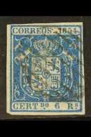 1854 6r Deep Blue On Thin Paper, Four Margins, Edifil 27a, SG 38a, Very Fine Used For More Images, Please Visit... - Autres & Non Classés