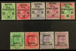 OFFICIALS 1903 QV "On H.M.S." Ovpts Set Plus KEVII "SERVICE" Ovpts To 8a, SG O1/5, O6/9, Fine Mint (9). For More... - Somaliland (Protettorato ...-1959)