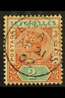 1897-1900 2c Orange Brown And Green Repaired "S", SG 28a, Cds Used, Some Toning To Perf Tips.  For More Images,... - Seychellen (...-1976)