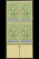 REVENUE STAMPS 1900 $2 Green And Bright Blue (Barefoot 26, Tan R7) - A Never Hinged Mint Marginal BLOCK OF FOUR.... - Sarawak (...-1963)