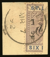 1891-92 ½d On Half 6d, No Fraction Bar Variety, SG 54a, Very Fine Used On Piece, Tied By Full Cds. For More... - Ste Lucie (...-1978)