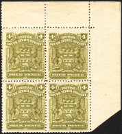 1898-08 4d Olive, SG 82, Never Hinged Mint BLOCK OF FOUR From The Upper Right Corner Of The Sheet. For More... - Otros & Sin Clasificación