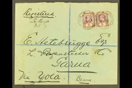 1911 (Feb) Envelope Registered Lokoja, Via Yola To Garua, Bearing 5d Dull Purple And Chestnut SG 24a Pair Tied... - Nigeria (...-1960)