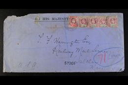 1909 (Feb) OHMS Legal Size Envelope Bearing ½d Strip Of Four And Single 1d, SG 20a, 21a, Tied Lokoja Cds's,... - Nigeria (...-1960)