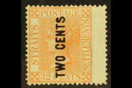 1883 2c On 32c Orange Surcharge With "S" Wide, SG 59, Mint Wing Margin Example, Light Wrinkle, Lovely Fresh... - Straits Settlements