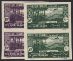 1942 Anniv Of Independence Air Set, IMPERF, Yv 80/81, In Superb NHM Pairs. (4 Stamps) For More Images, Please... - Libano