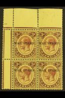 1916 3d Purple On Yellow (white Back) "War Stamp" Overprint, SG 69, Fine Mint (all Stamps Are Never Hinged) Corner... - Giamaica (...-1961)