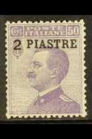 OFFICES IN LEVANT CONSTANTINOPLE 1908 2pi On 50c Violet, Sass 5, Very Fine Mint, Superb Centering. Rare Stamp, Cat... - Autres & Non Classés