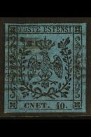 MODENA 1852 40c On Deep Blue, With Stop, Variety "cnet For Cent", Sass 10f, Superb Used With Large Even Margins... - Non Classés