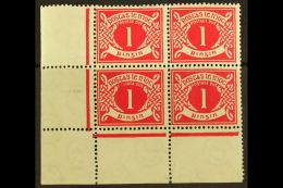 1925 POSTAGE DUE 1d Carmine, Lower Left Corner Block Of Four, Position 10/1 Blotted "POS" (Hib. Pd2c), Lightly... - Other & Unclassified